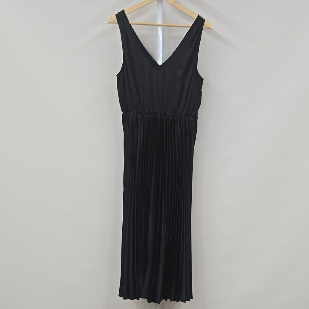 Nordstrom Womens Black V-Neck Sleeveless Accordion‎ Pleated Midi Dress Size S